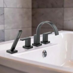Click here to see BRIZO T67480-BLLHP Brizo Siderna Two-Handle Roman Tub Faucet Trim with 1.75 GPM Hand Shower, 4-Hole, Less Handles, Matte Black - T67480-BLLHP