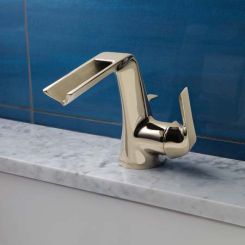 Click here to see Brizo 65051LF-PN Brizo Sotria One-Handle Bathroom Faucet with Metal Pop-Up Drain, Single-Hole, Channel Spout, 1.5 GPM, Brilliance Polished Nickel - 65051LF-PN
