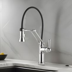 Click here to see  63225LF-PC Brizo Artesso Single-Handle Articulating Kitchen Faucet w/ 2-Function Sprayer, MagneDock, 1.8 GPM, Polished Chrome - 63225LF-PC 