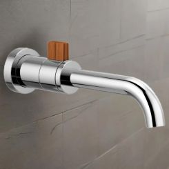 Click here to see Brizo T65735LF-PCTK Brizo Litze Single-Handle Wall-Mount Bathroom Faucet, 1.5 GPM, Polished Chrome/Wood - T65735LF-PCTK