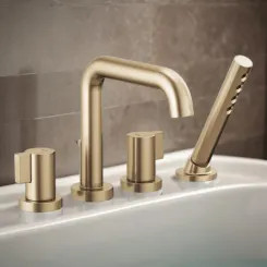 Click here to see  T67435-GLLHP Brizo Litze Two-Handle Deck-Mount Roman Tub Faucet Trim with H2Okinetic Handshower, 1.75 GPM, 4-Hole, Brilliance Luxe Gold - T67435-GLLHP