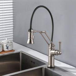 Click here to see  64225LF-SS Brizo Artesso Single-Handle Articulating Kitchen Faucet w/ 2-Function Sprayer, SmartTouch, MagneDock, 1.8 GPM, Brilliance Stainless - 64225LF-SS