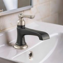 Click here to see Brizo 65060LF-NKBL-ECO Brizo Rook Single-Handle Bathroom Faucet with Metal Pop-Up, 1.2 GPM, Single-Hole, Ceramic Cartridge, Brilliance Luxe Nickel/Matte Black - 65060LF-NKBL-ECO