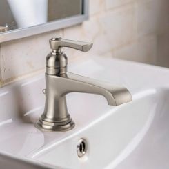 Click here to see  65060LF-NK Brizo Rook One-Handle Bathroom Faucet with Metal Pop-Up Drain Assembly, Single-Hole, 1.5 GPM, Ceramic Cartridge, Brilliance Luxe Nickel - 65060LF-NK