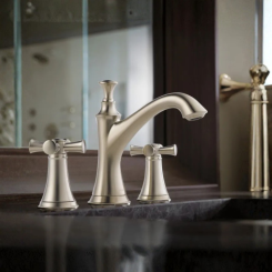 Click here to see BRIZO 65305LF-BNLHP Brizo Baliza Two-Handle Widespread Deck-Mount Bathroom Faucet with Metal Pop-Up, Less Handles, 1.5 GPM, Brilliance Brushed Nickel - 65305LF-BNLHP