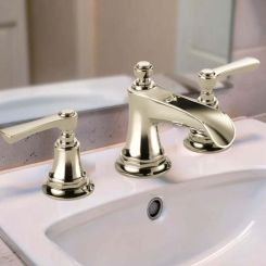 Click here to see Brizo 65361LF-PNLHP-ECO Brizo Rook Widespread Bathroom Faucet With Channel Spout, 1.2 GPM, Less Handles, Brilliance Polished Nickel - 65361LF-PNLHP-ECO