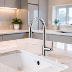 Click here to see  63043LF-PC Brizo Litze Pull-Down Kitchen Faucet with Arc Spout and Knurled Handle, Two-Function Wand, ADA, 1.8 GPM, Polished Chrome - 63043LF-PC