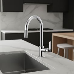 Click here to see Brizo 63044LF-PC Brizo Litze Pull-Down Kitchen Faucet with Arc Spout and Industrial Handle, Euro-Motion Ceramic Cartridge, 1.8 GPM, Polished Chrome - 63044LF-PC