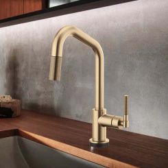 Click here to see  64063LF-GL Brizo Litze SmartTouch Pull-Down Kitchen Faucet with Angled Spout and Knurled Handle, Brilliance Luxe Gold - 64063LF-GL