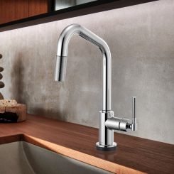 Click here to see  64063LF-PC Brizo Litze SmartTouch Pull-Down Kitchen Faucet With Angled Spout And Knurled Handle, Polished Chrome - 64063LF-PC