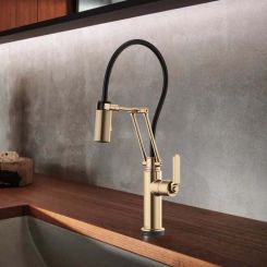Click here to see  64244LF-GL Brizo Litze One-Handle Pull-Down Kitchen Faucet with Industrial Handle, SmartTouch, MagneDock, TempIP, 1.8 GPM, Brilliance Luxe Gold - 64244LF-GL