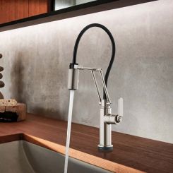Click here to see  64244LF-SS Brizo Litze One-Handle Pull-Down Kitchen Faucet with Industrial Handle, SmartTouch, MagneDock, TempIP, 1.8 GPM, Brilliance Stainless - 64244LF-SS
