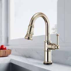 Click here to see  64925LF-PN Brizo Artesso Single-Handle Pull-Down Prep Faucet w/ 2-Function Sprayer, SmartTouch, MagneDock, 1.8 GPM, Brilliance Polished Nickel - 64925LF-PN