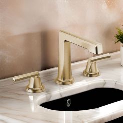 Click here to see  65398LF-GLLHP Brizo Levoir Two-Handle Widespread Lavatory Faucet With High Spout, Less Handles, 1.5 GPM, Brilliance Luxe Gold - 65398LF-GLLHP