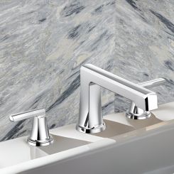 Click here to see  T67398-PCLHP Brizo Levoir Two-Handle Deck-Mount Roman Tub Faucet Trim with Angular Spout, Less Handles, Polished Chrome - T67398-PCLHP