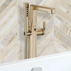Click here to see  T70198-GL Brizo Levoir Single-Handle Freestanding Tub Filler w/ H2Okinetic Handshower, 1.75 GPM, Brilliance Luxe Gold - T70198-GL