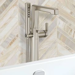 Click here to see  T70198-NK Brizo Levoir Single-Handle Freestanding Tub Filler w/ H2Okinetic Handshower, 1.75 GPM, Brilliance Luxe Nickel - T70198-NK