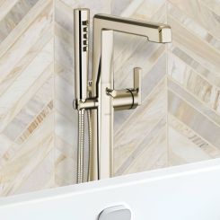 Click here to see Brizo T70198-PN Brizo Levoir Single-Handle Freestanding Tub Filler w/ H2Okinetic Handshower, 1.75 GPM, Brilliance Polished Nickel - T70198-PN