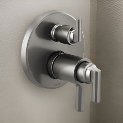 Click here to see DELTA FAUCETS COMPANY T75598-SL Brizo Levoir TempAssure Thermostatic Valve Trim w/ 3-Function Diverter, Brilliance Luxe Steel - T75598-SL