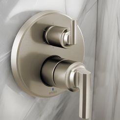 Click here to see DELTA FAUCETS COMPANY T75P698-NKLHP Brizo Levoir Pressure Balance Valve Trim w/ Integrated 6-Function Diverter, Less Handles, Brilliance Luxe Nickel - T75P698-NKLHP