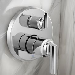 Click here to see DELTA FAUCETS COMPANY T75P698-PCLHP Brizo Levoir Pressure Balance Valve Trim w/ Integrated 6-Function Diverter, Less Handles, Polished Chrome - T75P698-PCLHP