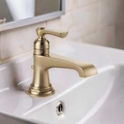 Click here to see  65060LF-GL-ECO Brizo Rook Single-Handle Bathroom Faucet with Metal Pop-Up, 1.2 GPM, Single-Hole, Ceramic Cartridge, Brilliance Luxe Gold - 65060LF-GL-ECO