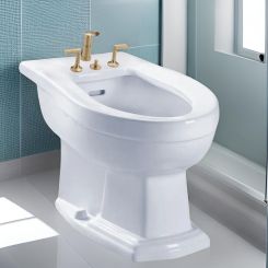 Click here to see Brizo 68475-GL Brizo Odin Two-Handle Bidet Faucet with Metal Pop-Up Drain, 4-Hole, Lever Handles, Brilliance Luxe Gold - 68475-GL