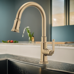 Click here to see  63074LF-GL Brizo Rook Pulldown Kitchen Faucet with Dual-Function Wand and MagneDock, Brilliance Luxe Gold - 63074LF-GL