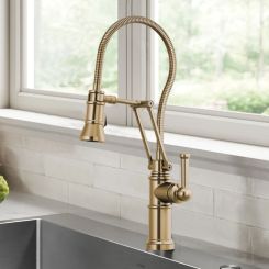 Click here to see  63125LF-GL Brizo Artesso Articulating Kitchen Faucet With Finished Hose, MagneDock, 1.8 GPM, Brilliance Luxe Gold - 63125LF-GL