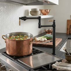 Click here to see Brizo 62743LF-BLGL Brizo Litze Deck Mount Pot Filler with Knurled Handles, Swivel Spout, 4.0 GPM, Matte Black/Brilliance Luxe Gold - 62743LF-BLGL