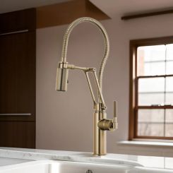 Click here to see  63143LF-GL Brizo Litze Single-Handle Articulating Kitchen Faucet with Finished Hose, 1.8 GPM, Brilliance Luxe Gold - 63143LF-GL