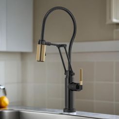 Click here to see  64143LF-BLGL Brizo Litze One-Handle Articulating Kitchen Faucet w/ SmartTouch, 1.8 GPM, Matte Black/Luxe Gold - 64143LF-BLGL