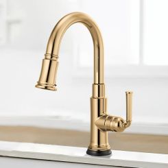 Click here to see  64074LF-PG Brizo Rook Single-Handle Pull-down Kitchen Faucet, SmartTouch, MagneDock, Lever Handle, 1.8 GPM, Brilliance Polished Gold - 64074LF-PG