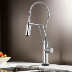 Click here to see  64121LF-PC Brizo Solna Single-Handle Articulating Kitchen Faucet with Finished Hose, SmartTouch, ADA, 1.8 GPM, Polished Chrome - 64121LF-PC