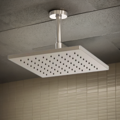 Click here to see Brizo 81399-BN Brizo Essential Brilliance Brushed Nickel 12in Single-Function Raincan Shower Head, Square, 1.75 GPM, Touch-Clean Nozzles, WaterSense - 81399-BN