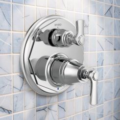 Click here to see DELTA FAUCETS COMPANY T75P660-PC Brizo Rook Pressure Balance Valve Trim w/ 6-Function Diverter Trim, Lever Handles, Polished Chrome - T75P660-PC