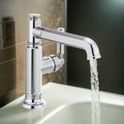 Click here to see Brizo 65076LF-PC Brizo Invari Single-Handle Bathroom Faucet with Ceramic Cartridge, Single-Hole, Deck-Mount, 1.5 GPM, Polished Chrome - 65076LF-PC