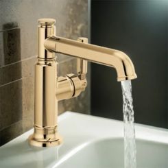 Click here to see  65076LF-PG-ECO Brizo Invari Single-Handle Deck-Mount Bathroom Faucet, Single-Hole, Ceramic Cartridge, 1.2 GPM, Brilliance Polished Gold - 65076LF-PG-ECO