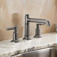 Click here to see  65377LF-SLLHP-ECO Brizo Invari Two-Handle Widespread Bathroom Faucet w/ Column Spout, Metal Pop-Up, Less Handles, 1.2 GPM, Brilliance Luxe Steel - 65377LF-SLLHP-ECO
