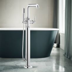 Click here to see  T70176-PCLHP Brizo Invari Floor Mount Freestanding Tub Filler with Hand Shower, Polished Chrome - T70176-PCLHP