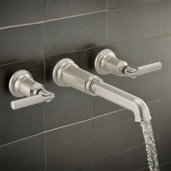 Click here to see Brizo T70476-NKLHP Brizo Invari Two-Handle Wall-Mount Tub Filler, Less Handles, 9.3 GPM, Brilliance Luxe Nickel - T70476-NKLHP