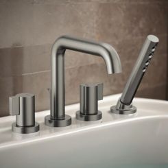 Click here to see Brizo T67435-SLLHP Brizo Litze Two-Handle Deck-Mount Roman Tub Faucet Trim with H2Okinetic Handshower, 1.75 GPM, 4-Hole, Brilliance Luxe Steel - T67435-SLLHP
