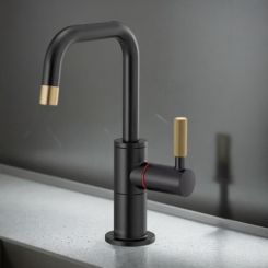 Click here to see  61353LF-H-BLGL Brizo Litze Instant Hot Water Faucet with Square Spout and Knurled Handle, 1.0 GPM, Matte Black/Brilliance Luxe Gold - 61353LF-H-BLGL