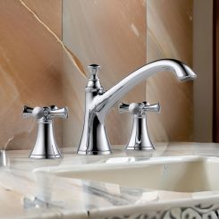 Click here to see BRIZO T67305-PCLHP Brizo Baliza Two-Handle Deck-Mount Roman Tub Faucet Trim, 3-Hole, Slip-On Spout, Less Handles, Polished Chrome - T67305-PCLHP