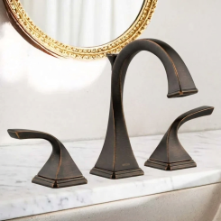 Click here to see Brizo 65330LF-RB Brizo Virage Two-Handle Widespread Deck-Mount Bathroom Faucet With Metal Pop-Up, Three-Hole, 1.5 GPM, Venetian Bronze - 65330LF-RB