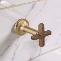 Click here to see  HX5875-GLWD Brizo Wood-Cross Handle Kit for Odin Bath Collection Wall-Mount Lavatory Faucets, Brilliance Luxe Gold/Teak Wood - HX5875-GLWD
