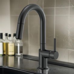 Click here to see  63975LF-BLLHP Brizo Odin Single Handle Pull-Down Bar Faucet with High-Arc Swivel Spout, MagneDock, Two Function, 1.8 GPM, Matte Black - 63975LF-BLLHP