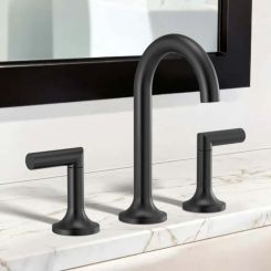 Click here to see  65375LF-BLLHP-ECO Brizo Odin Widespread Bathroom Faucet, 1.2 GPM, Three-Hole, Matte Black - 65375LF-BLLHP-ECO