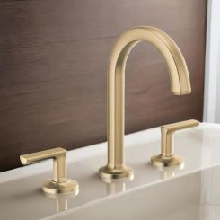 Click here to see  65306LF-GLLHP Brizo Kintsu Two-Handle Widespread Lavatory Faucet with Arc Spout, Less Handles, Deck Mount, 1.5 GPM, Brilliance Luxe Gold - 65306LF-GLLHP