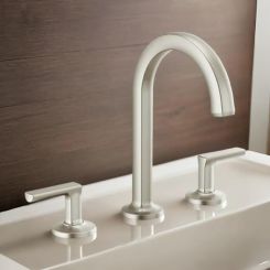 Click here to see  65306LF-NKLHP-ECO Brizo Kintsu Two-Handle Widespread Lavatory Faucet with Arc Spout, Less Handles, Deck Mount, 1.2 GPM, Brilliance Luxe Nickel - 65306LF-NKLHP-ECO